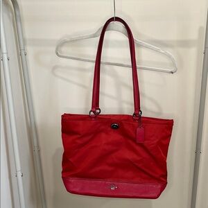 COACH Red Large Nylon Carryall Tote Designer Handbag Luxury Purse F57903